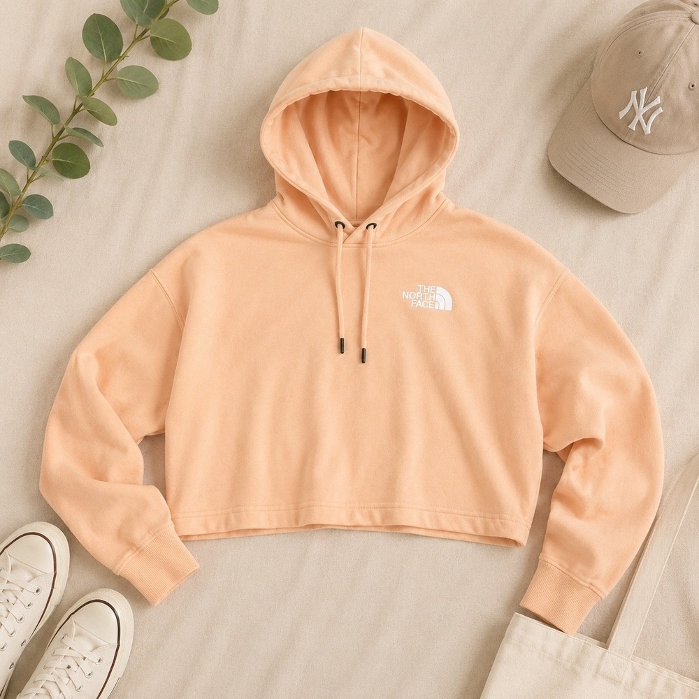 The North Face Womens Peach Cropped Hoodie Never Stop Exploring Orange Medium
